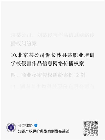 湘军麓和律师承办案件入选长沙市律协知识产权保护典型案例